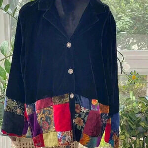 Elegant Black Velvet Patchwork Jacket